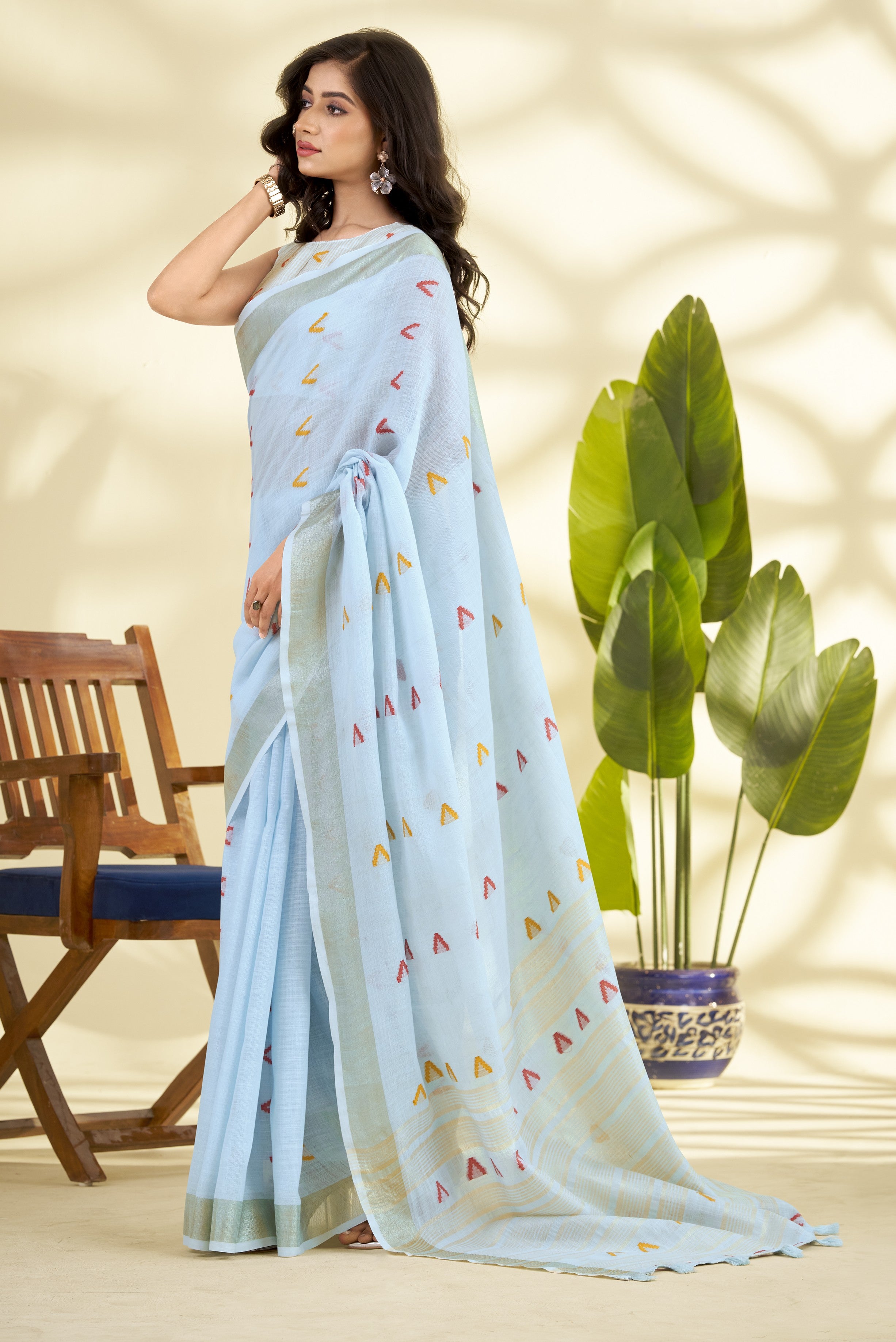 Linen Silk Saree with Zari Border – Elegant Casual & Festive Wear
