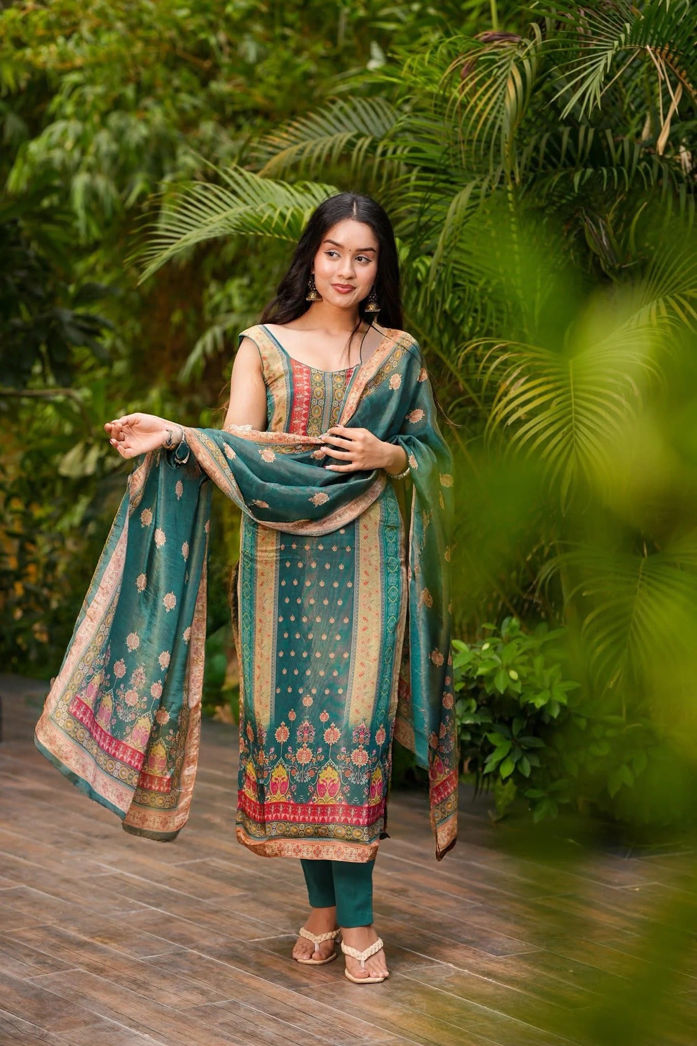 Rama Zarna Silk Kurti Set with Printed Viscose Bottom & Matching Dupatta – Festive & Casual Wear