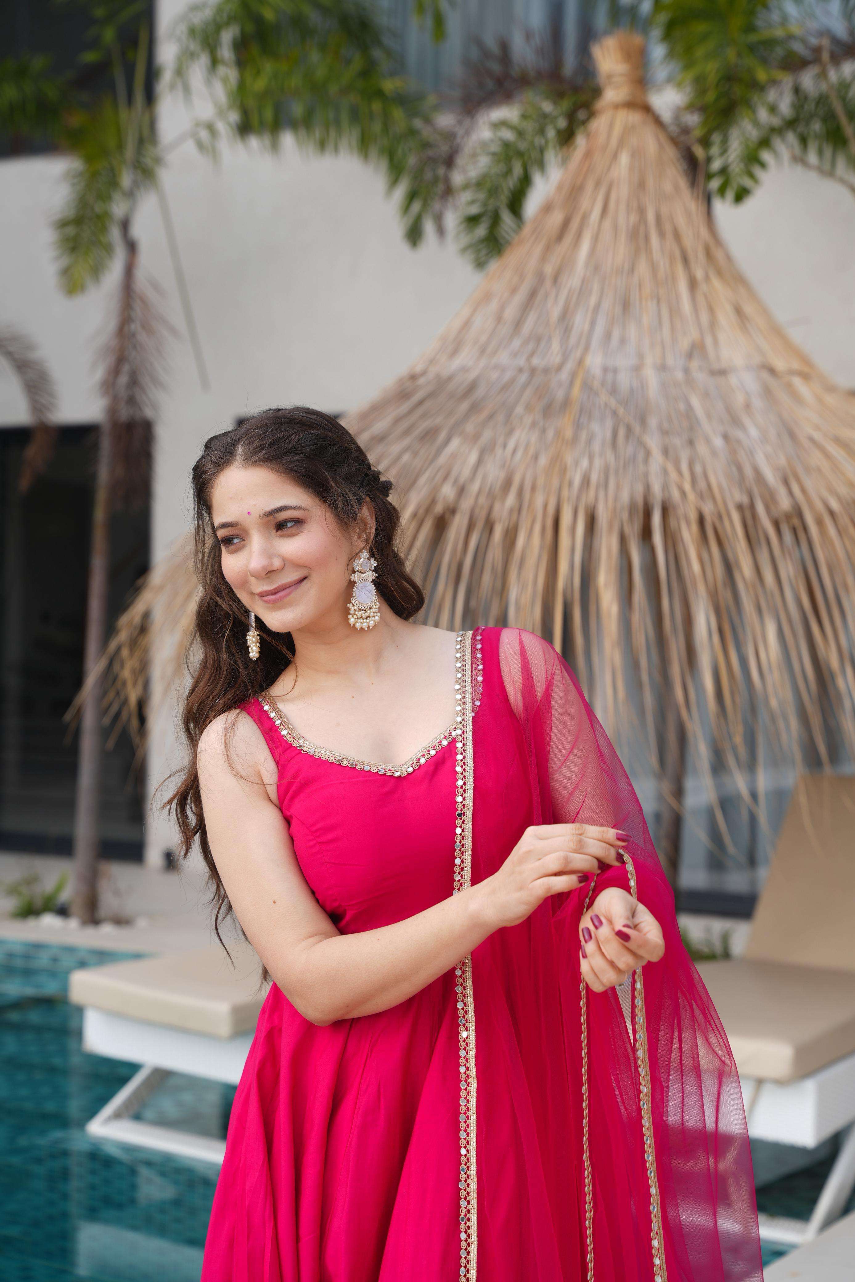 Pure Romansilk Chanderi Anarkali Set with Dupatta & Pant – Fully Stitched Ready to Wear