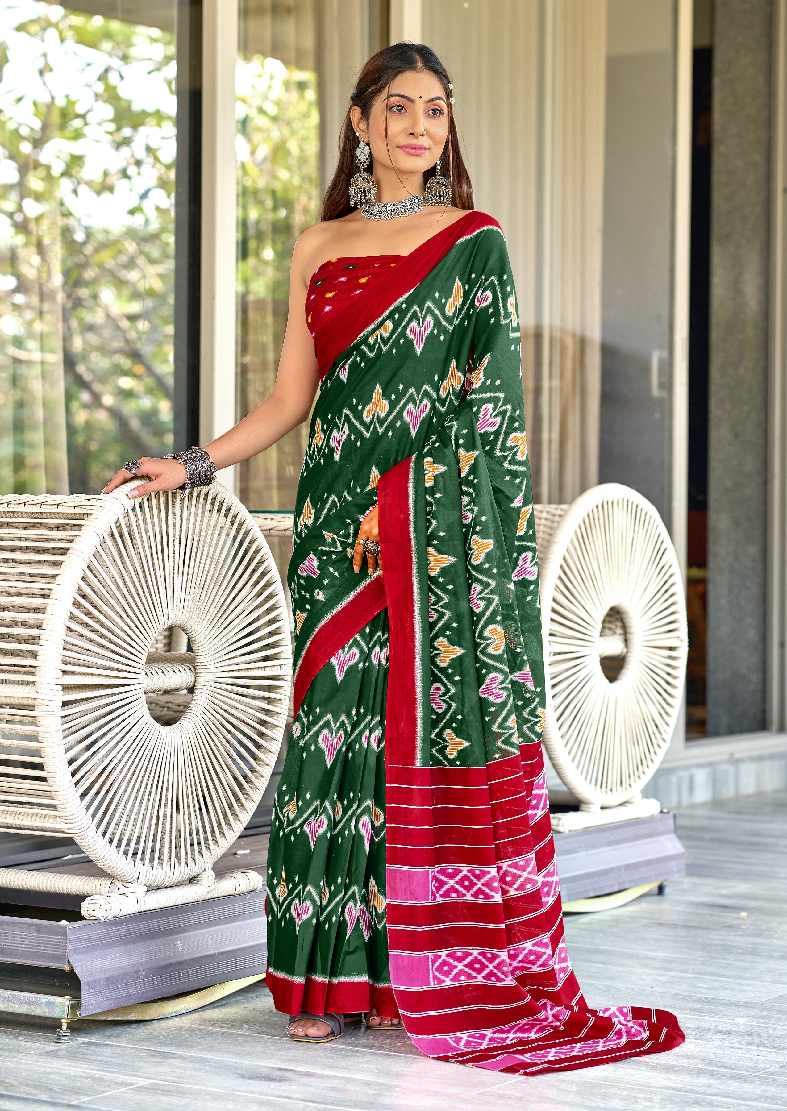 New Launch – Ikkat Print Mulmul Cotton Saree with Matching Blouse Piece