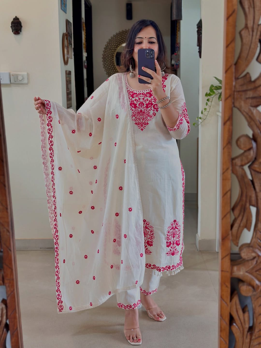 Festival Special Mul Chanderi Kurti Set with Full Embroidery & Dupatta | Straight Banarasi Kurti