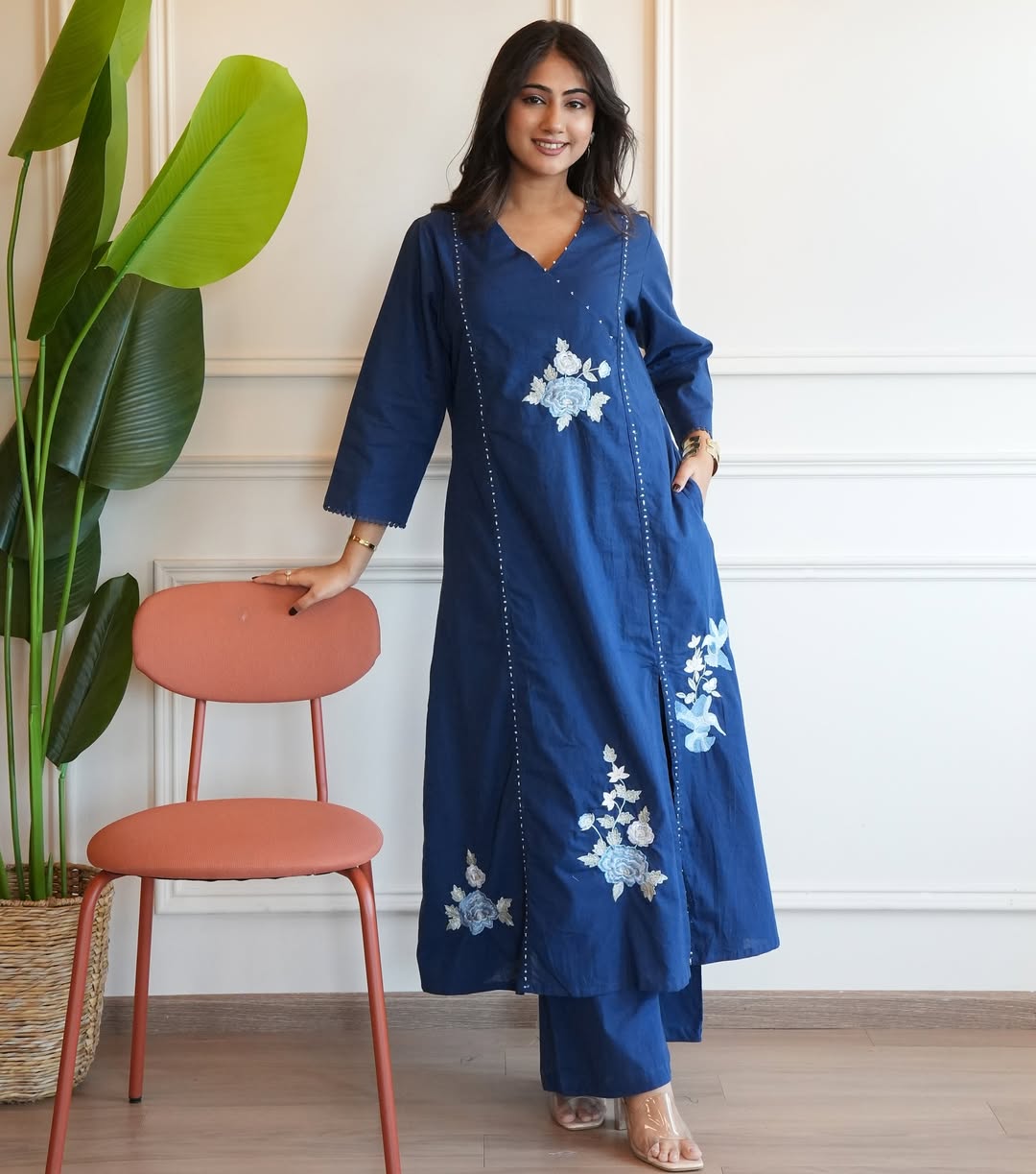 Pure South Cotton Suit Set with Matching Pants & Pearl Mala