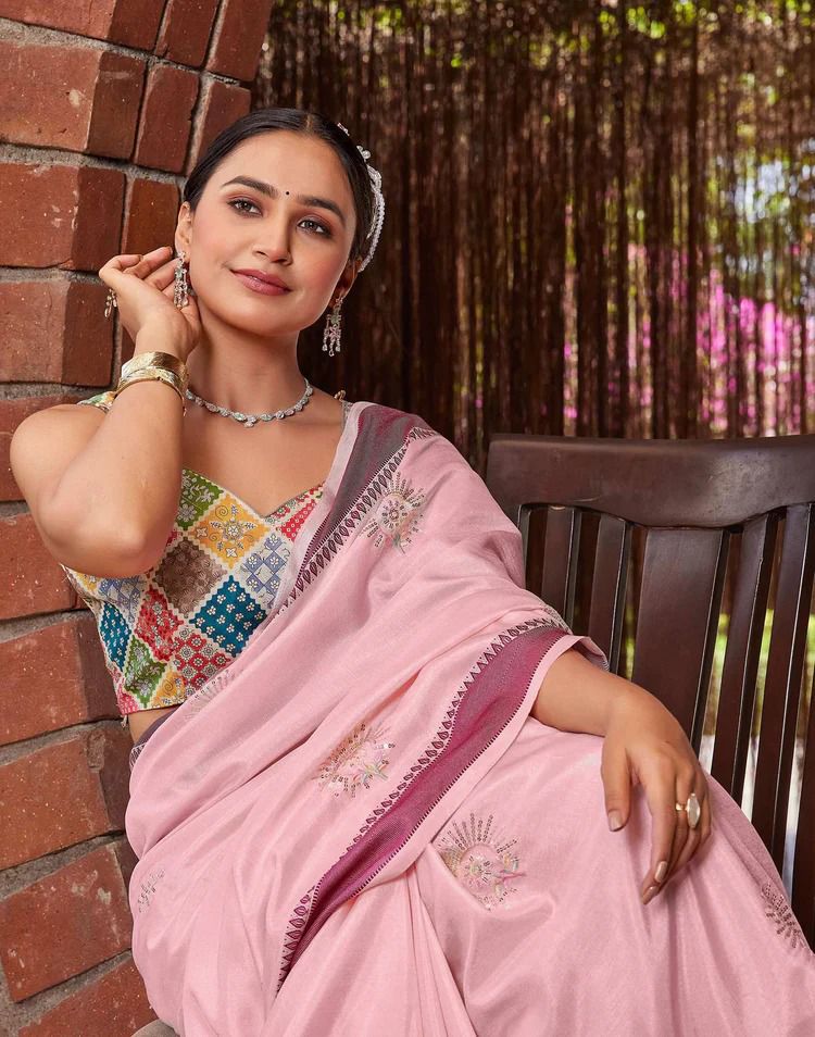 Rangoli Silk Jacquard Saree with Embroidery & Satin Digital Print Blouse