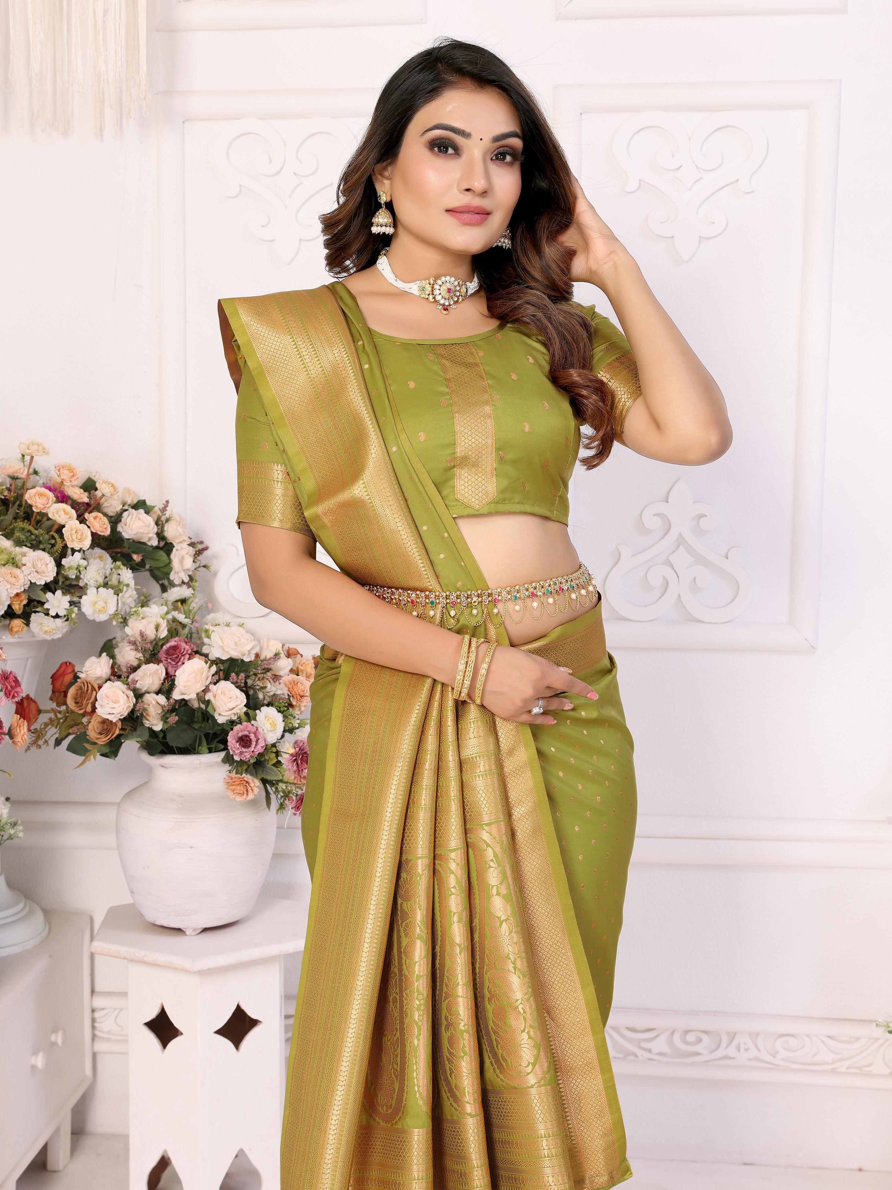 Premium Soft Silk Saree with Woven Buttis, Zari Border & Rich Pallu