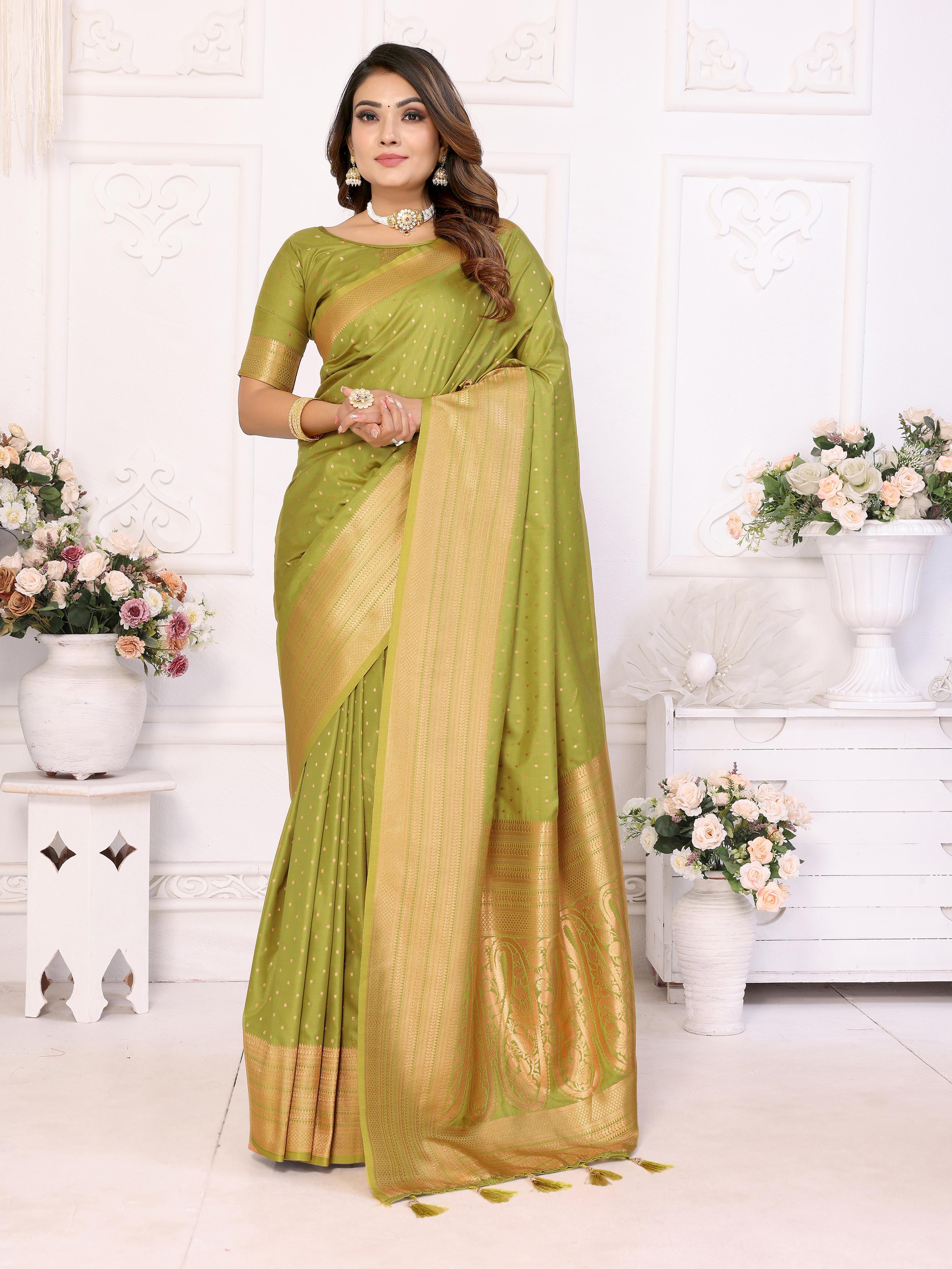 Premium Soft Silk Saree with Woven Buttis, Zari Border & Rich Pallu