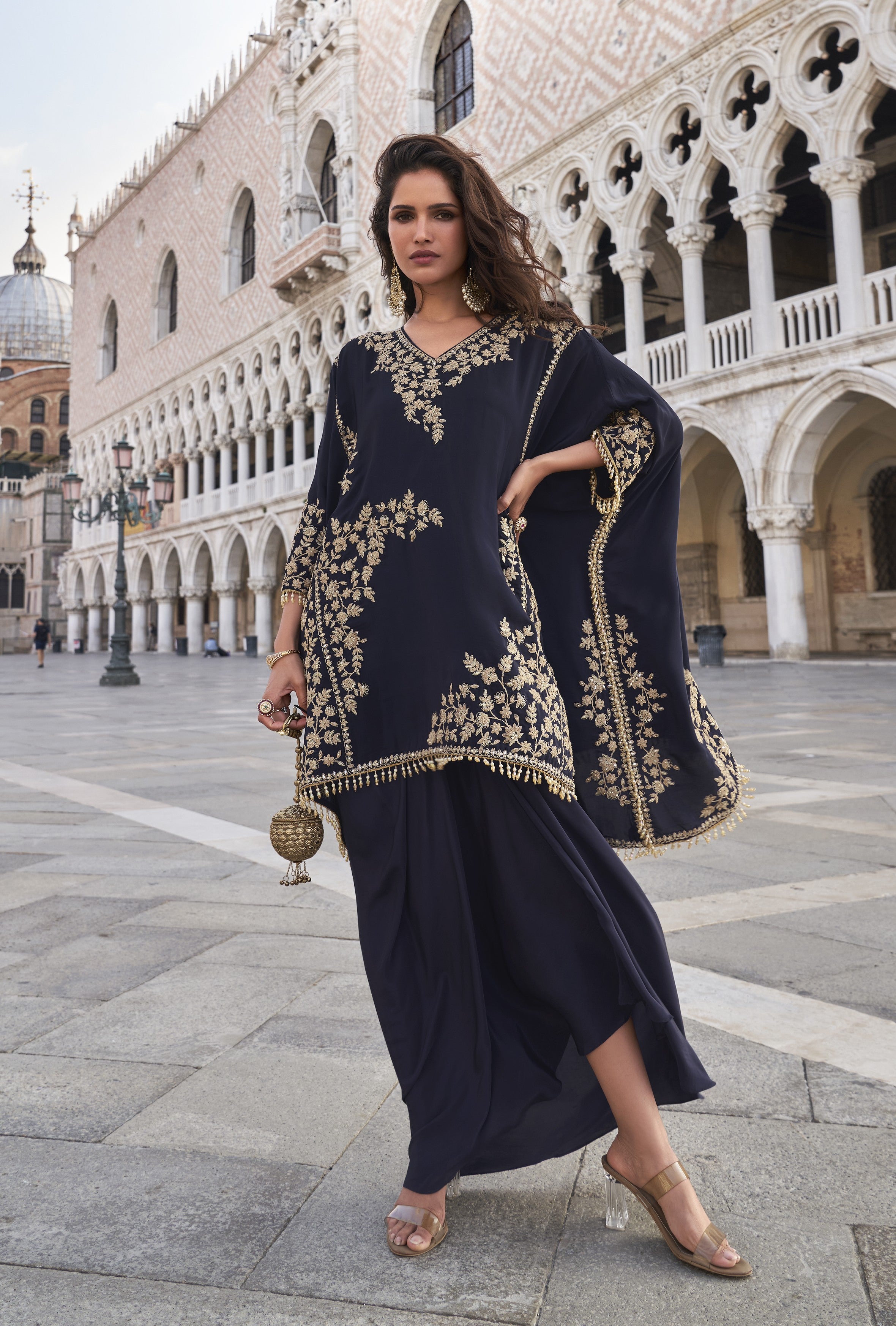 Black Real Premium Crepe Palazzo Suit with Beads Embroidery & Blouse