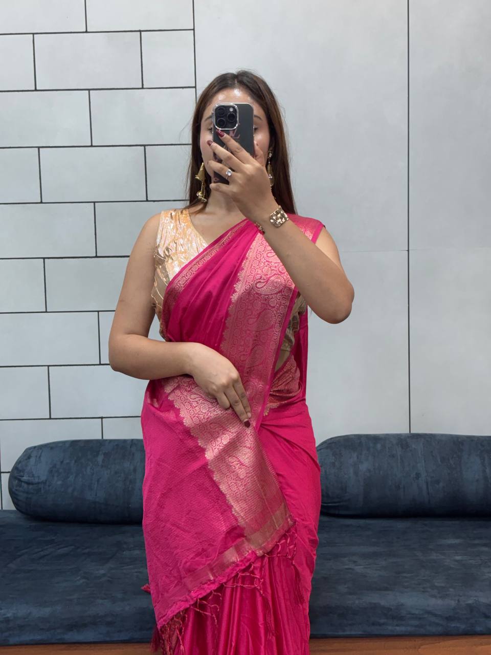 Super Rich Pure Satin Gaji Silk Saree with Zari Weaving & Tassel Pallu