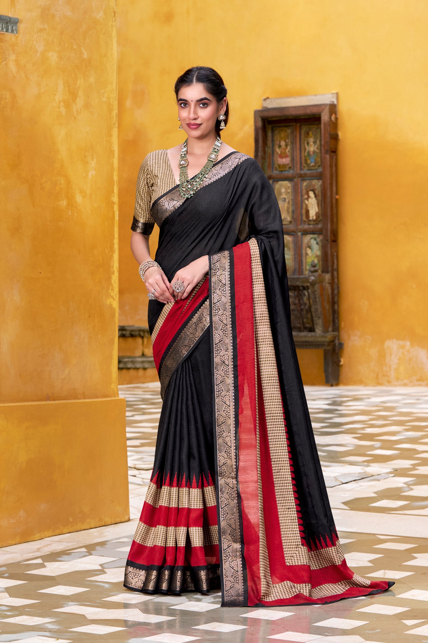 Poly Cotton Saree with Printed Design & Royal Zari Border | Aakriti Couture