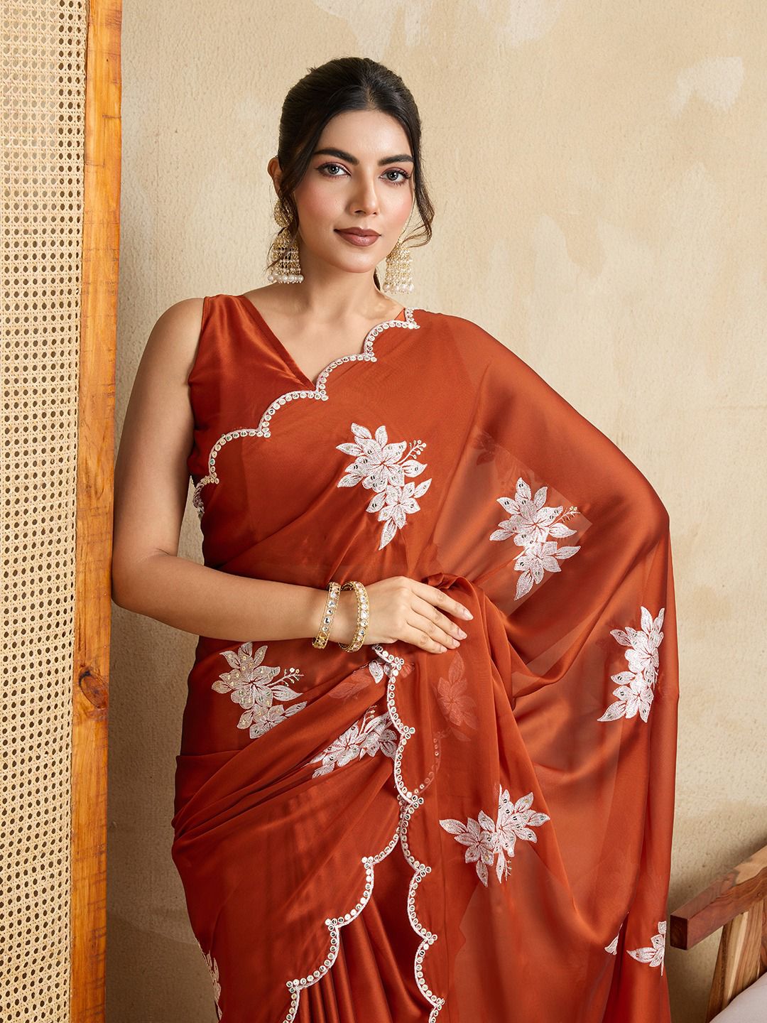 Party Wear Soft Rangoli Silk Saree with Embroidery Butta & Cutwork Border