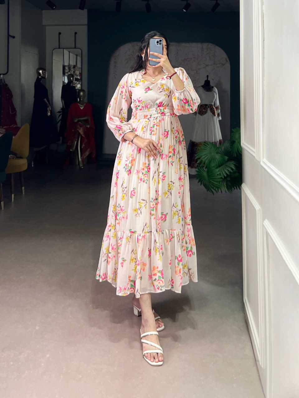 Floral Print Georgette Frock for Women – Elegant Ethnic Wear