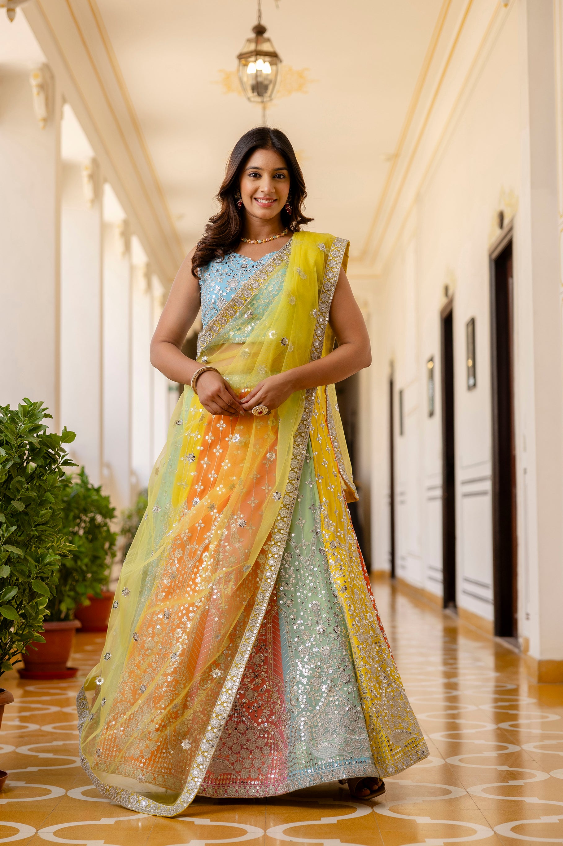 Faux Georgette Sequins Embroidered Lehenga with Net Dupatta | Wedding & Party Wear