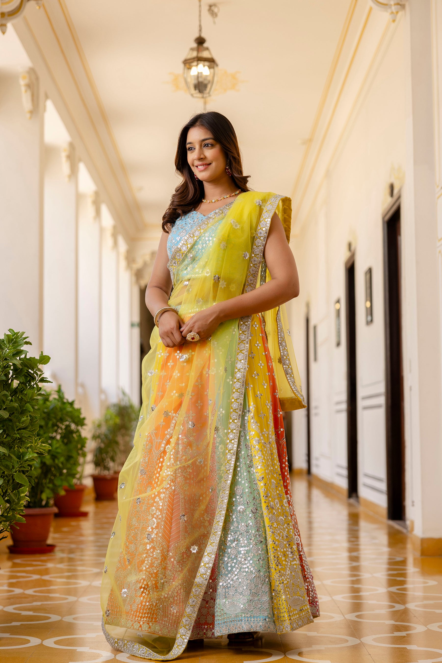 Faux Georgette Sequins Embroidered Lehenga with Net Dupatta | Wedding & Party Wear