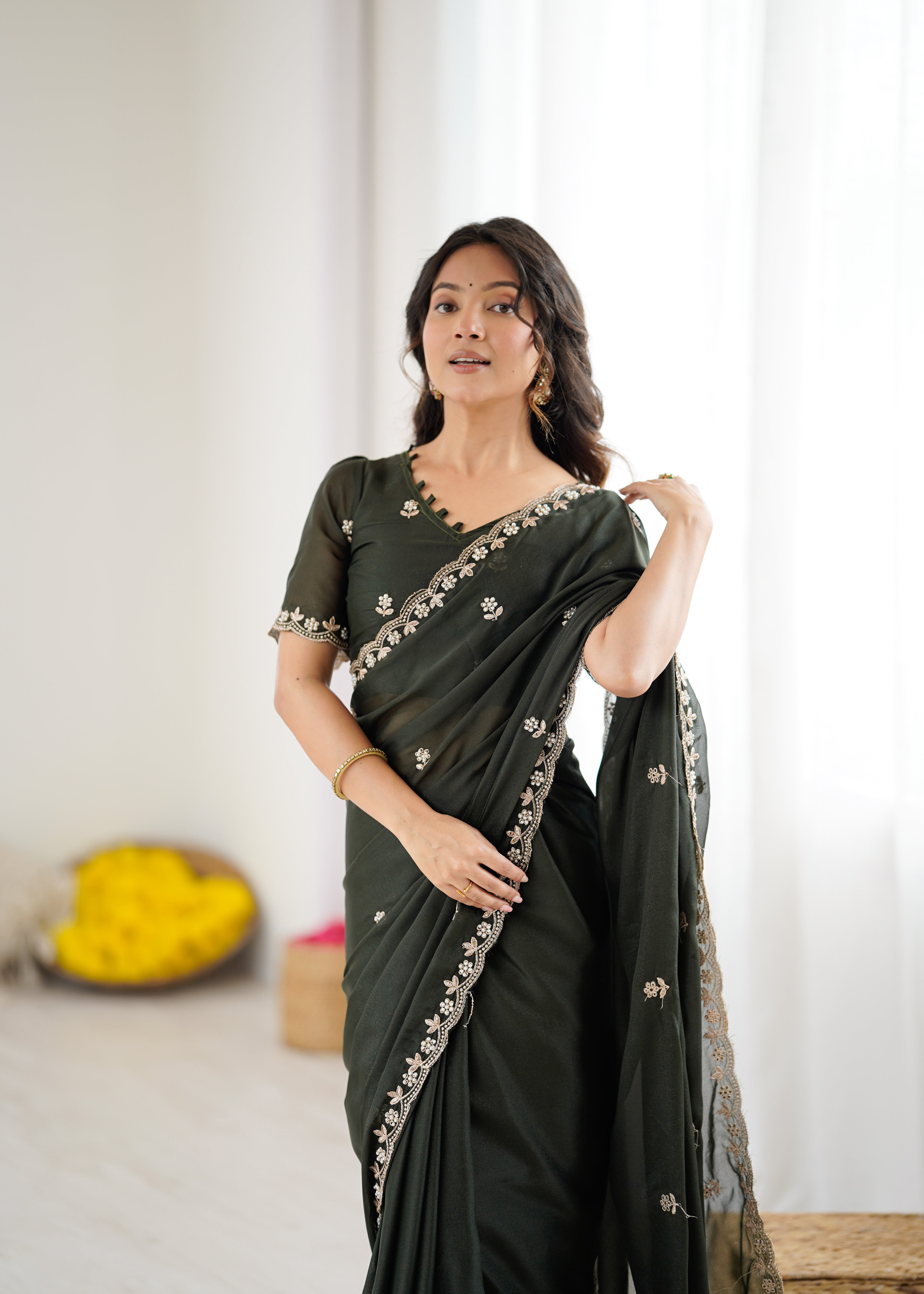 Heavy Star Georgette Silk Saree with Embroidery & Moti Work