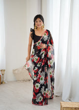 Georgette Silk Printed Saree with Mirror Work Border & Blouse Piece