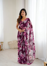 Georgette Silk Printed Saree with Mirror Work Border & Blouse Piece