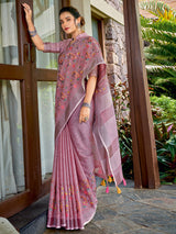 Linen Cotton Embroidered Saree with Blouse Piece – 4 Elegant Shades