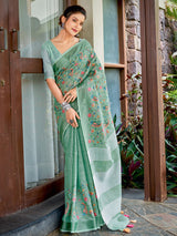 Linen Cotton Embroidered Saree with Blouse Piece – 4 Elegant Shades