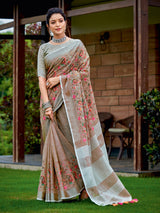 Linen Cotton Embroidered Saree with Blouse Piece – 4 Elegant Shades