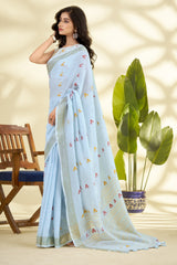 Linen Silk Saree with Zari Border – Elegant Casual & Festive Wear