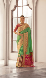 Soft Silk Weaving Saree with Contrast Big Border – Silky Silk Collection