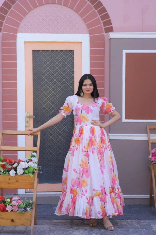 White Muslin Printed Top – Festive & Casual Ready-to-Wear for Women