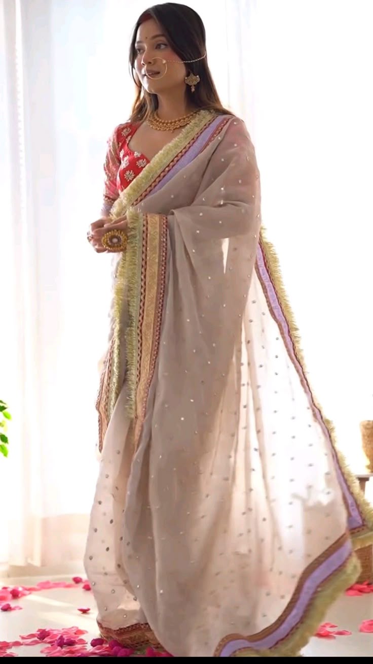 Luxurious Jimmy Choo Saree with Multi-Sized Sequins, Zari & Dori Work