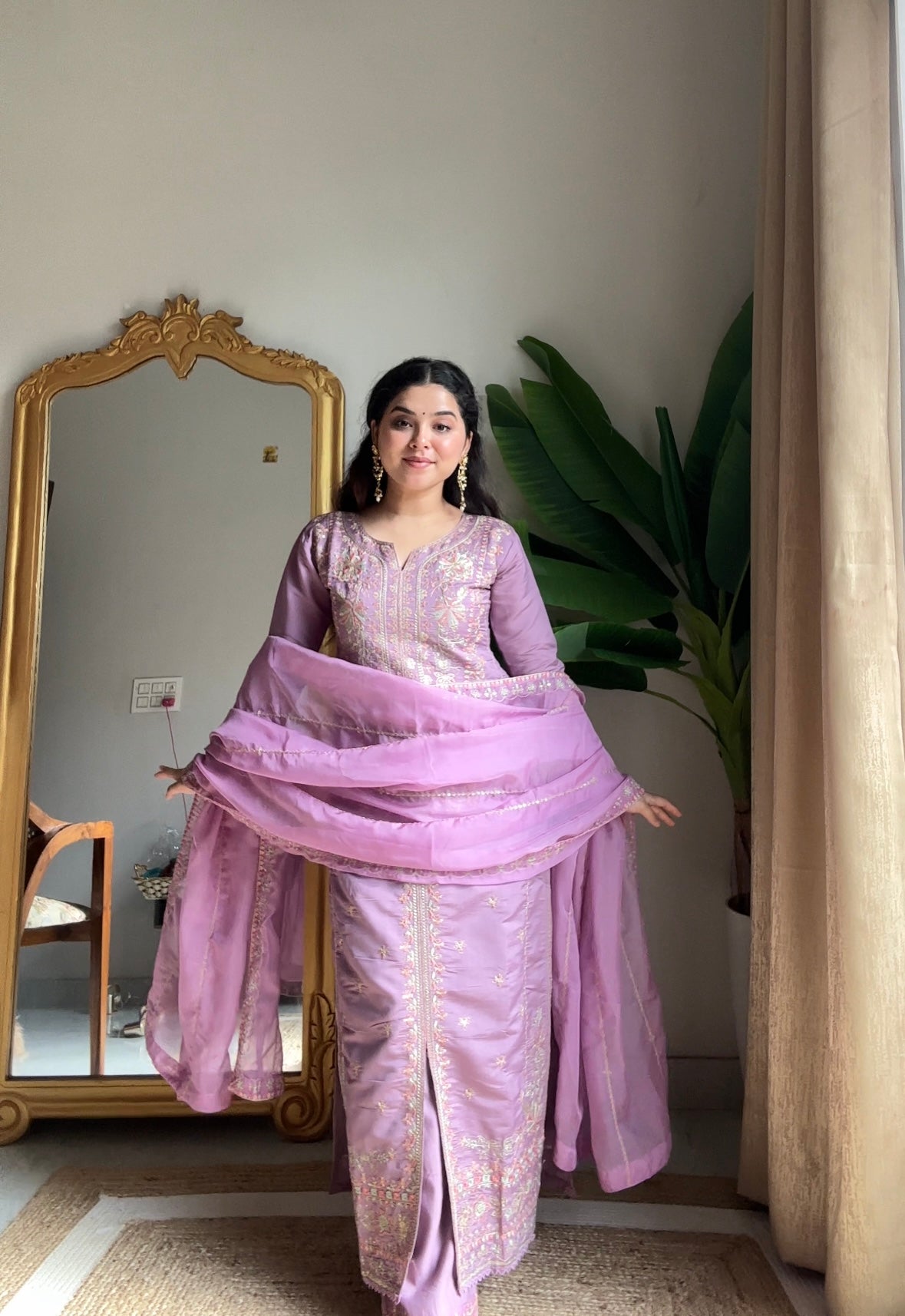 Loomeera Shabnam Jhalak Roman Silk Palazzo Set with Sequins Embroidery