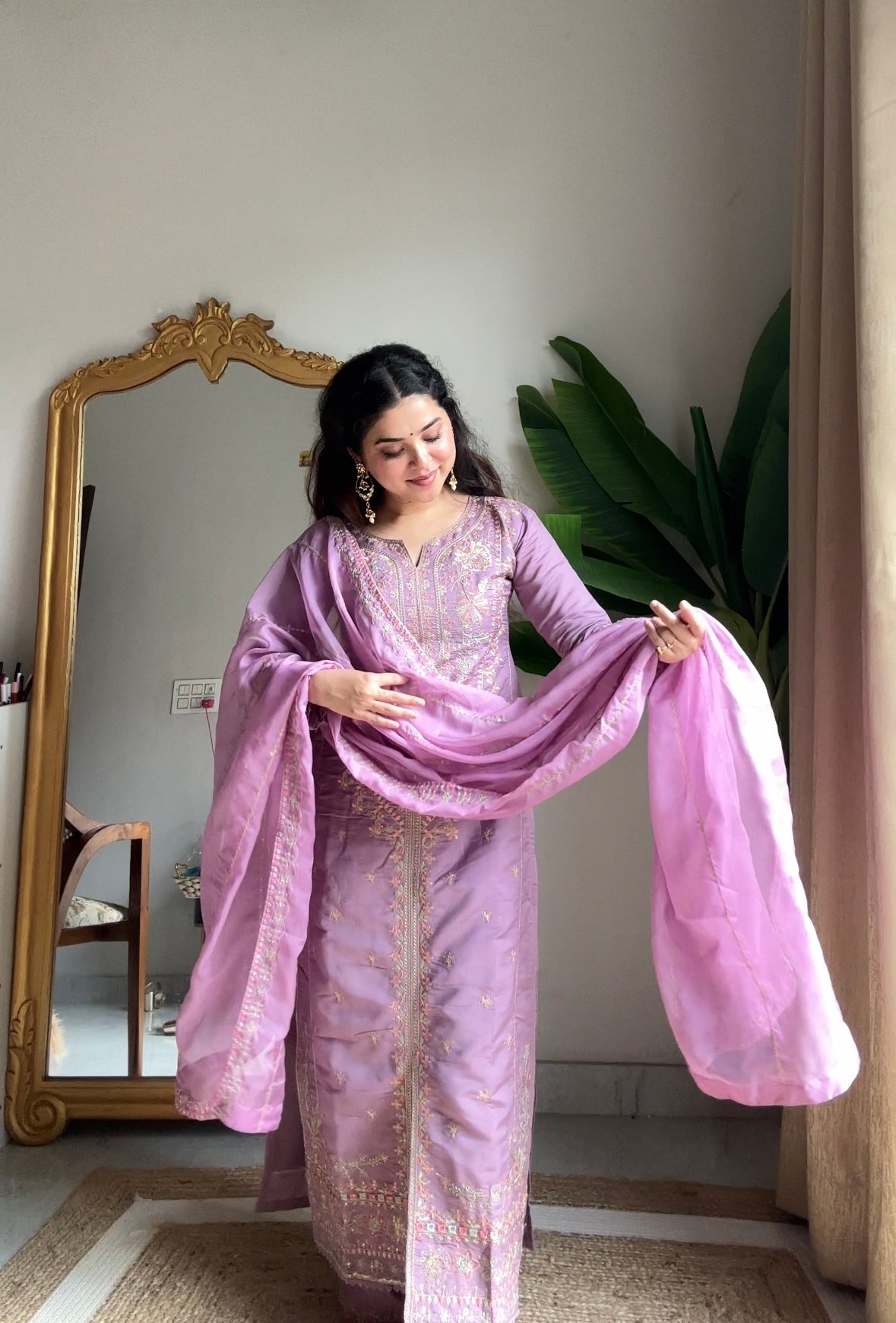 Loomeera Shabnam Jhalak Roman Silk Palazzo Set with Sequins Embroidery