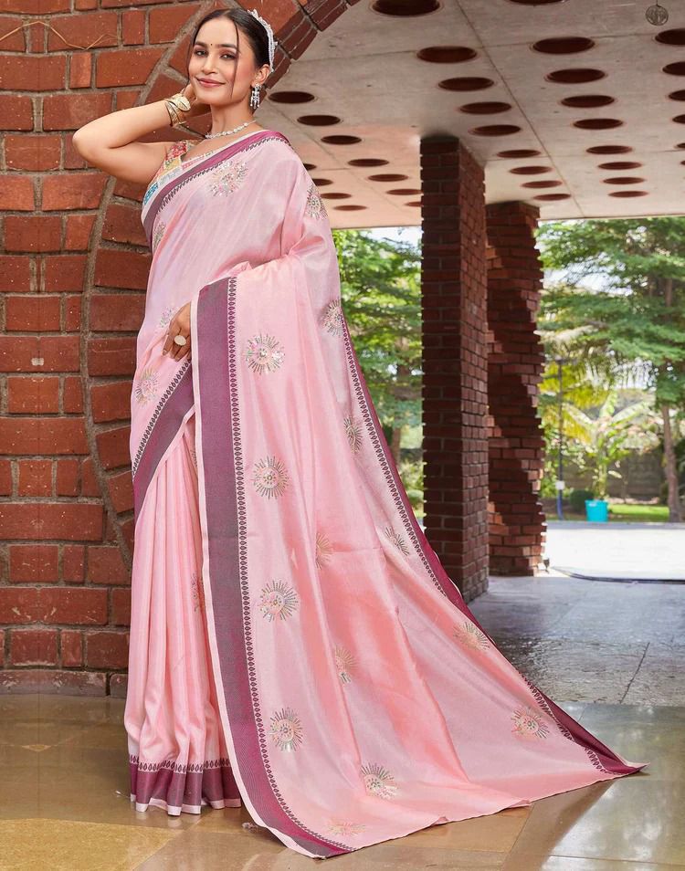 Rangoli Silk Jacquard Saree with Embroidery & Satin Digital Print Blouse
