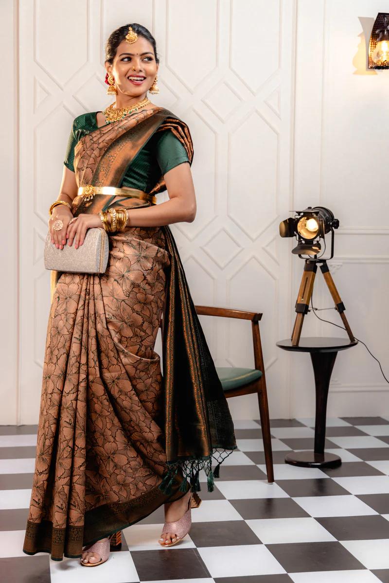 Banarasi Soft Silk Saree with Zari Motifs & Jacquard Weave – Exclusive Piece