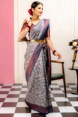 Banarasi Soft Silk Saree with Zari Motifs & Jacquard Weave – Exclusive Piece