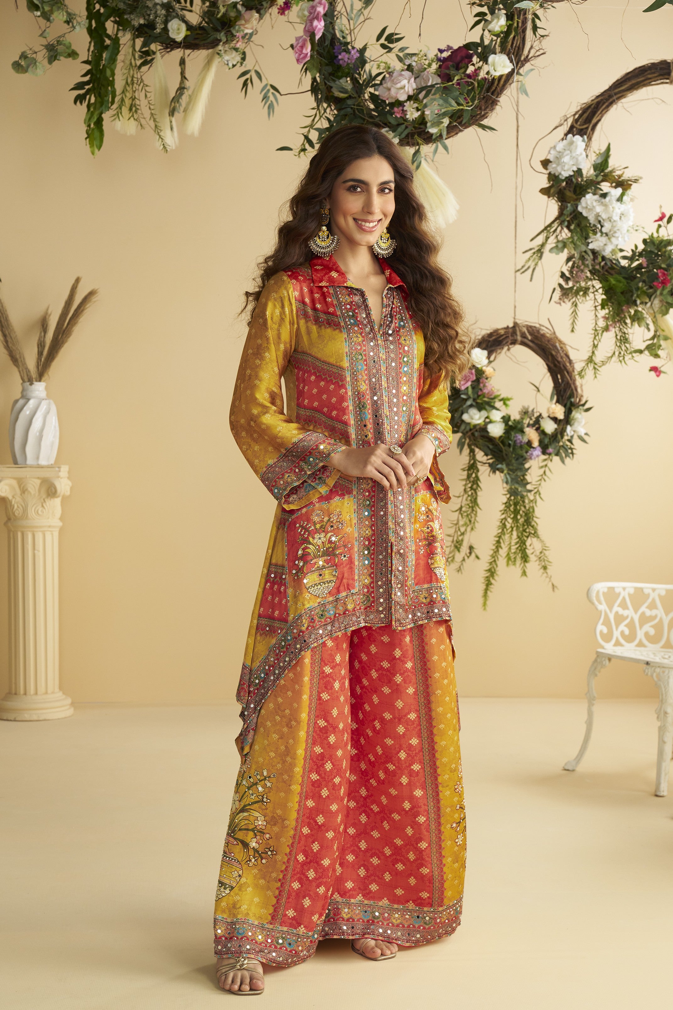 Digital Crepe Silk Mirror Work Coord Set