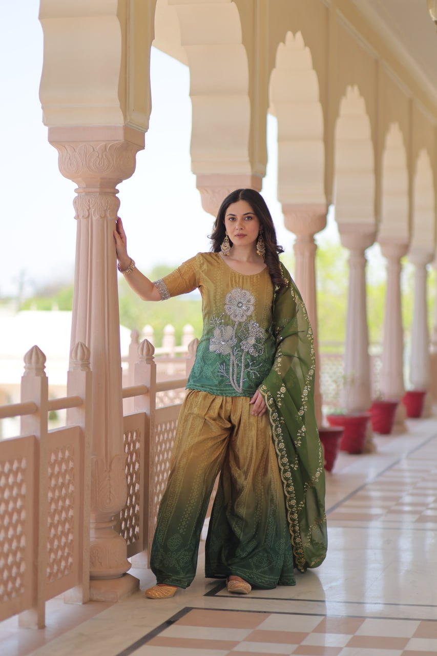 Chinnon Print Beads Embroidered Kurti Set with Tebby Silk Dupatta – Party & Festive Wear