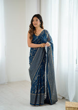 Georgette Patta Saree with Foil Work, Lace & Zalar Border