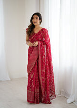 Georgette Patta Saree with Foil Work, Lace & Zalar Border