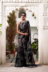 Floral Lurex Brasso Saree with Matching Blouse – Party & Festive Wear