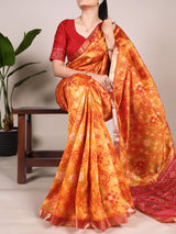 Patola Print Jacquard Silk Saree with Zari Weaving & Blouse Piece