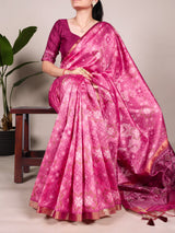 Patola Print Jacquard Silk Saree with Zari Weaving & Blouse Piece