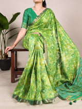 Patola Print Jacquard Silk Saree with Zari Weaving & Blouse Piece