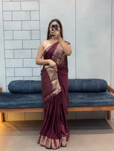 Super Rich Pure Satin Gaji Silk Saree with Zari Weaving & Tassel Pallu