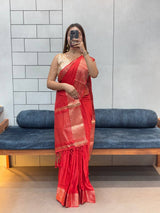 Super Rich Pure Satin Gaji Silk Saree with Zari Weaving & Tassel Pallu