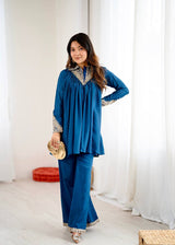 Trendy Chinon Cord Set with Embroidery Sequins Work | Stylish Top & Plazzo