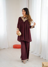 Trendy Chinon Cord Set with Embroidery Sequins Work | Stylish Top & Plazzo