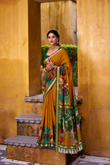 Elegant Kalamkari Print Chanderi Saree with Zari Weaving & Unstitched Blouse | Aakriti Couture