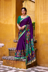 Elegant Kalamkari Print Chanderi Saree with Zari Weaving & Unstitched Blouse | Aakriti Couture
