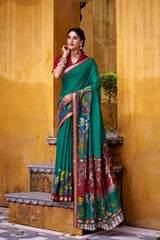 Elegant Kalamkari Print Chanderi Saree with Zari Weaving & Unstitched Blouse | Aakriti Couture