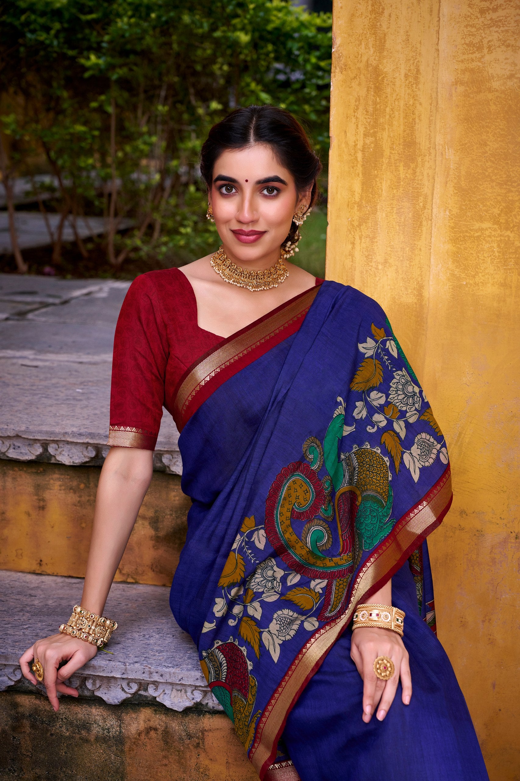 Elegant Kalamkari Print Chanderi Saree with Zari Weaving & Unstitched Blouse | Aakriti Couture