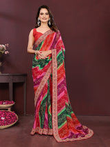 Wedding Wear Soft Georgette Saree with Digital Print & Embroidery Work Border
