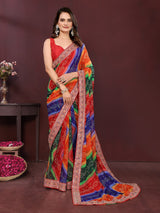 Wedding Wear Soft Georgette Saree with Digital Print & Embroidery Work Border