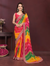 Wedding Wear Soft Georgette Saree with Digital Print & Embroidery Work Border